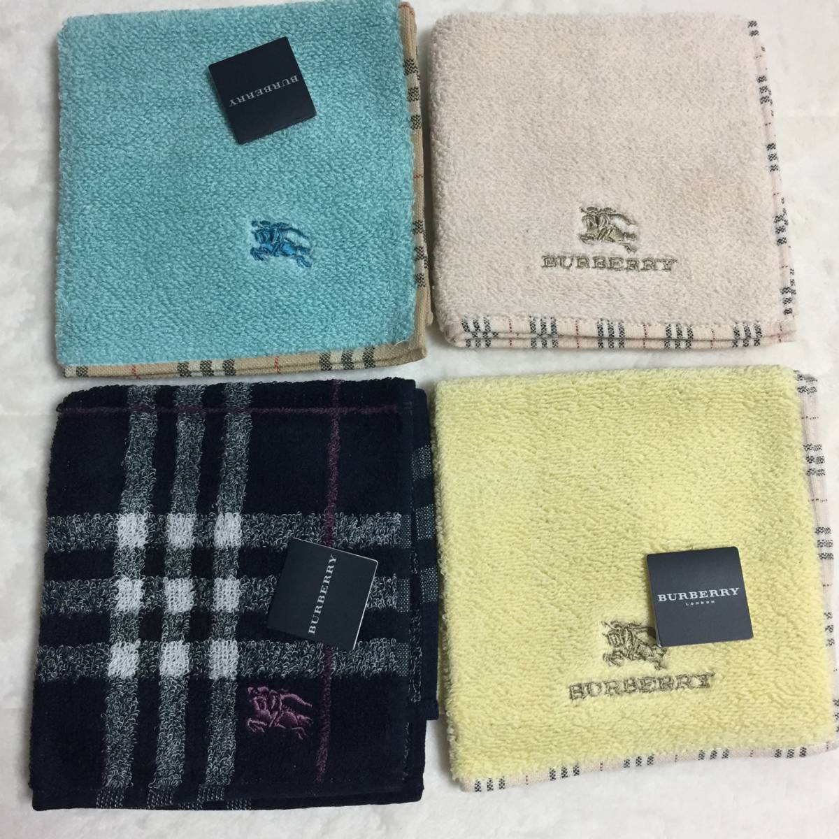 8] 即決！新品未使用◇ バーバリー Burberry タオルハンカチ 4枚セット
