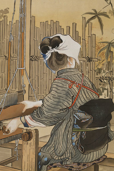 池上秀畝 大作 』 機織女図 日本画家 絹本肉筆/掛軸 - 池上秀畝 |