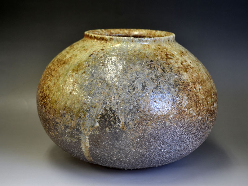 信楽 自然釉 壺 岡野法世作 共箱 1905-618