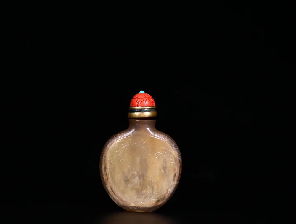 清期-冰糖瑪瑙「山水物語」鼻煙壷【サイズ】高さ8.4*5.8×2.0cm 重さ