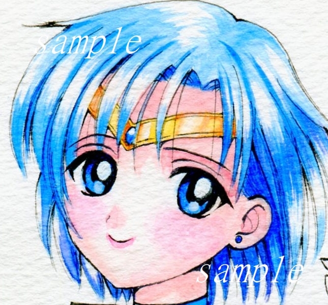 難有★送料無料★　手描きイラスト　セーラーマーキュリー　水野亜美　A4水彩紙 _1