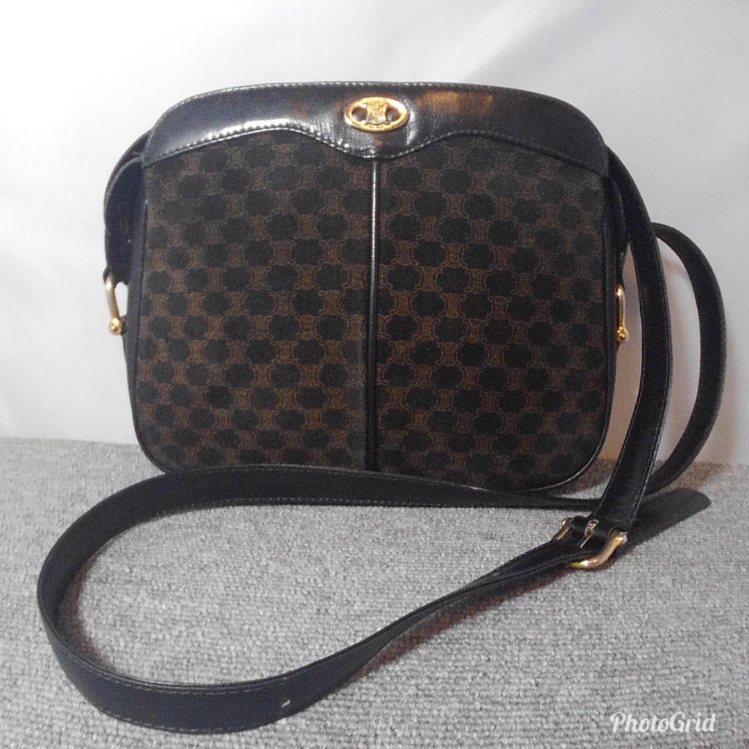 １円 CELINE セリーヌ マカダム柄 スエード レザー ショルダーバッグ ★斜めがけ　★ヴィンテージ