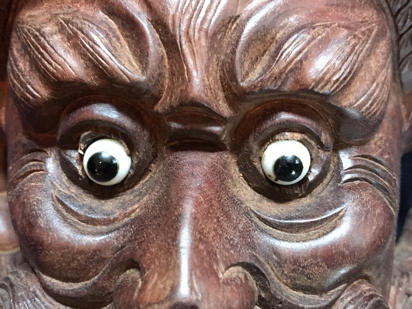 中国古美術　木彫帝王面　紫檀　銘有『仁』_2