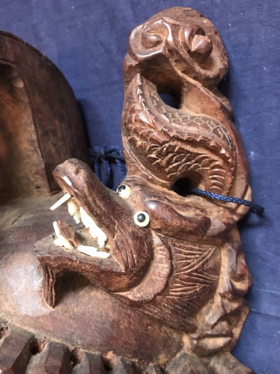 中国古美術　木彫帝王面　紫檀　銘有『仁』_5