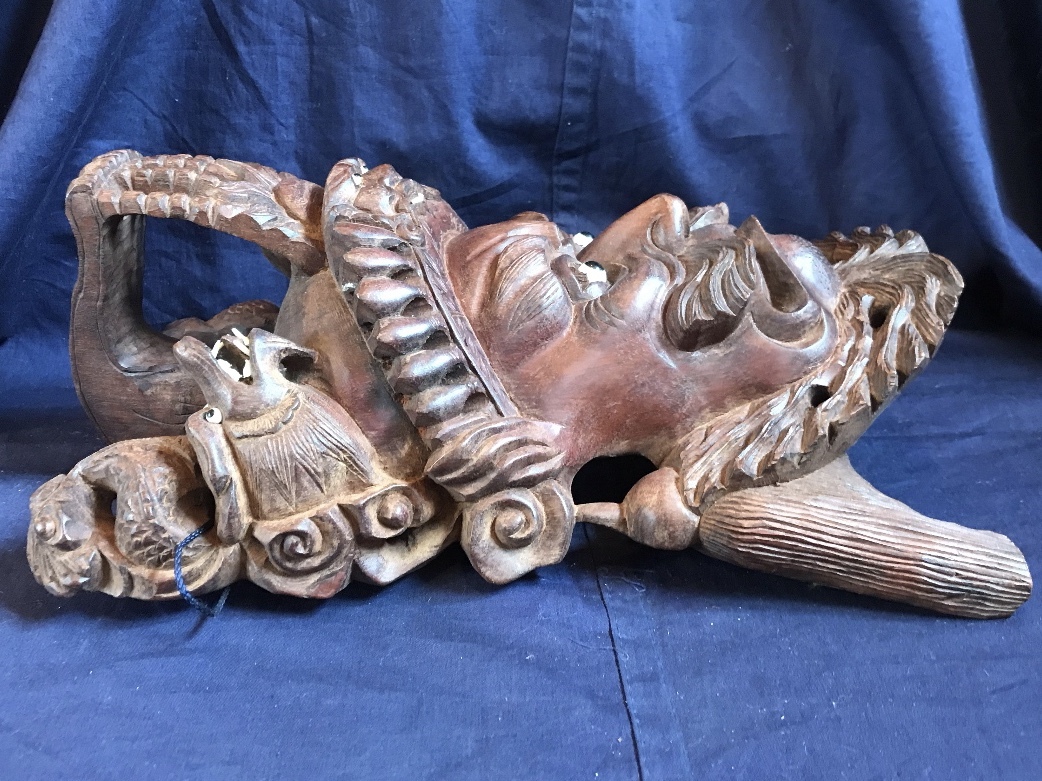 中国古美術　木彫帝王面　紫檀　銘有『仁』_6