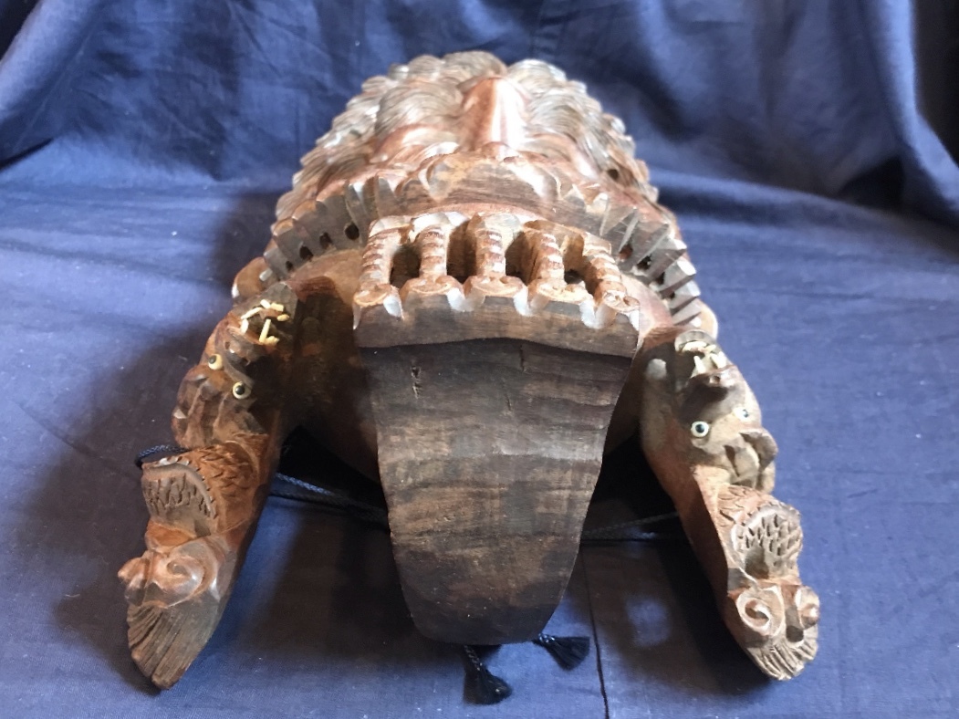 中国古美術　木彫帝王面　紫檀　銘有『仁』_7