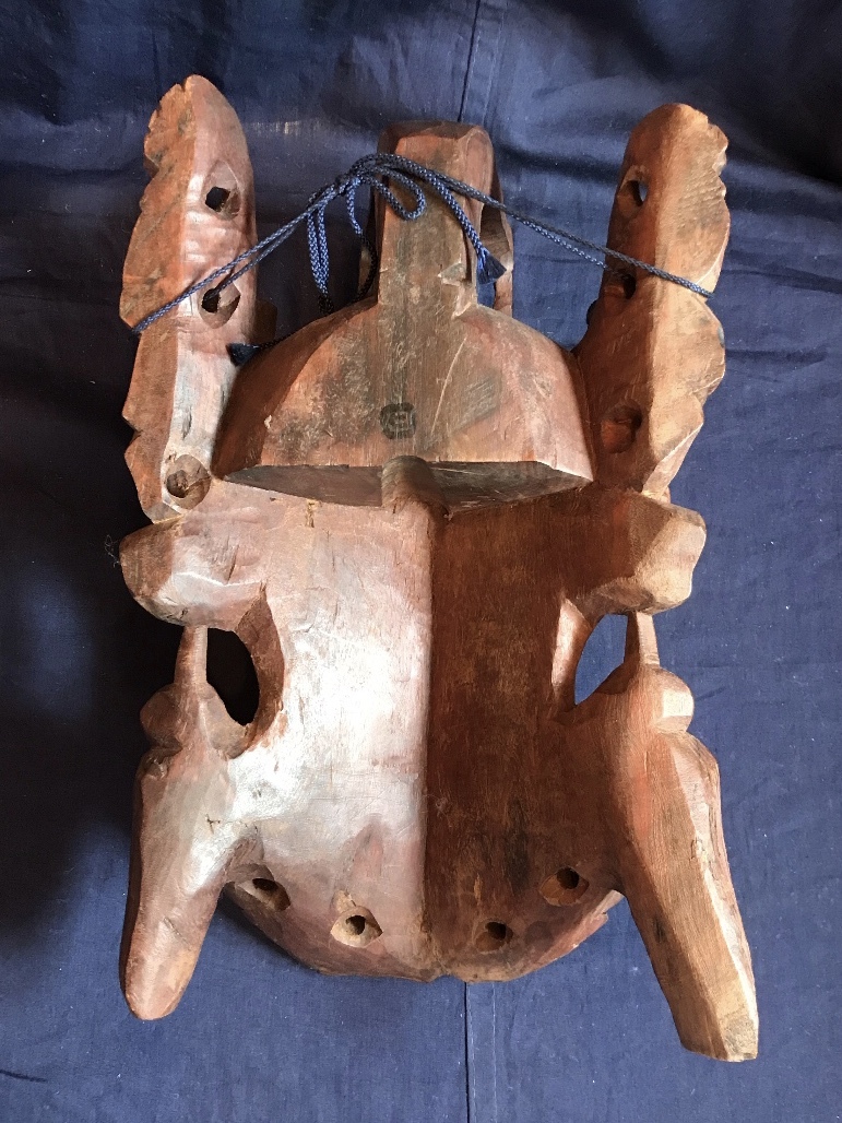 中国古美術　木彫帝王面　紫檀　銘有『仁』_9