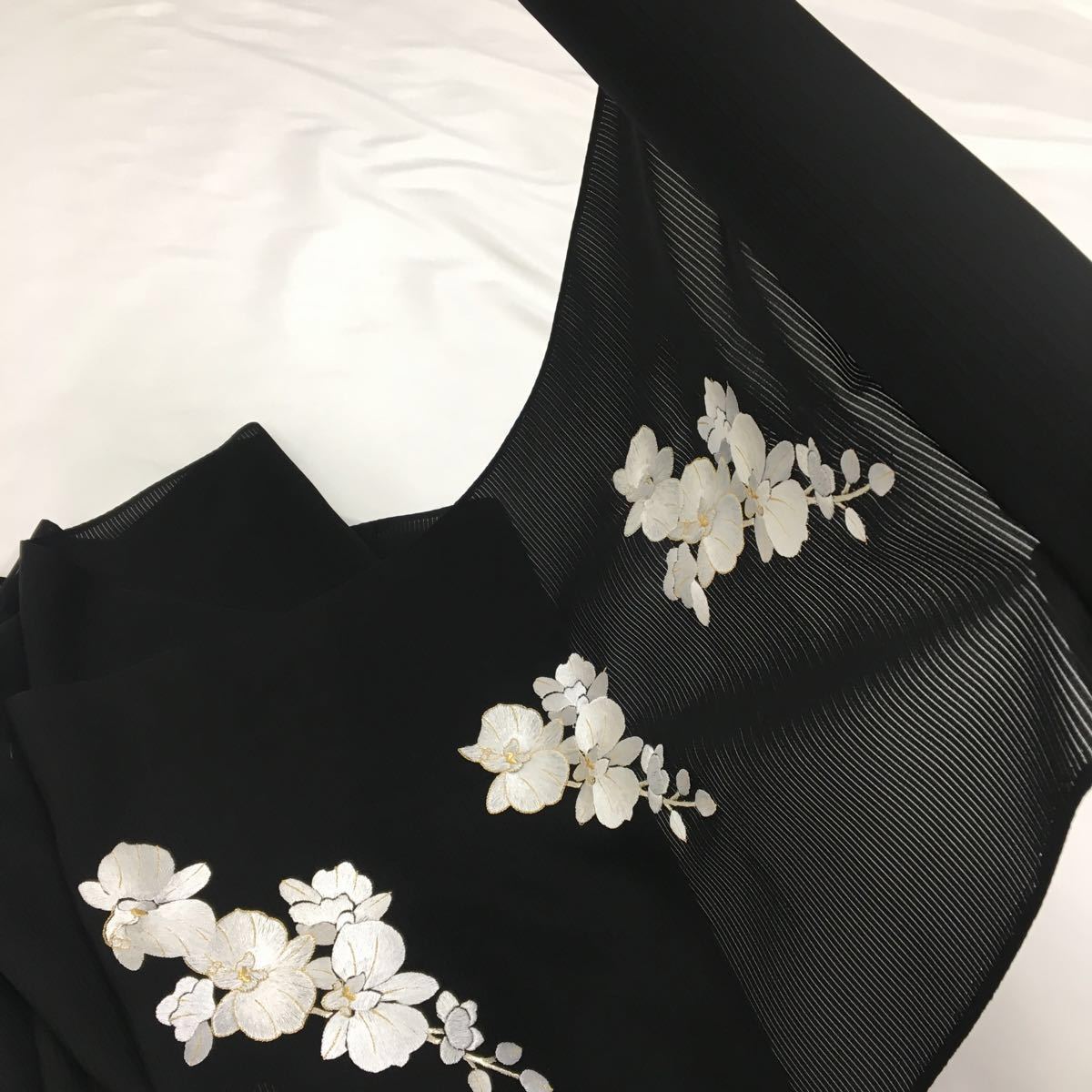 反物屋】絽 刺繍 付け下げ 反物 正絹 金刺繍 胡蝶蘭尽くし (お仕立て