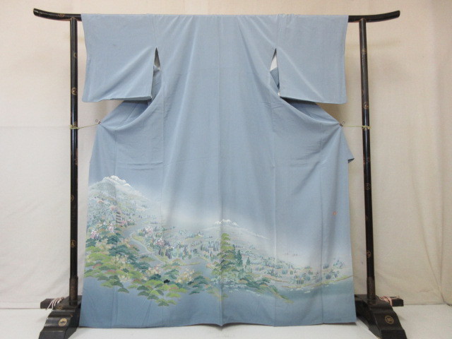★良品★ 1円 正絹 縮緬 友禅作家物 京風景 五重塔 森林 草花 袷 着物 訪問着 身丈158cm 裄70cm ◆逸品◆【夢職】