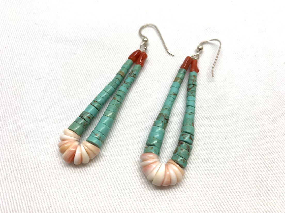 未使用 Santo domingo/サントドミンゴ ターコイズピアス ローズ・ロヴァート作 インディアンジュエリー_1