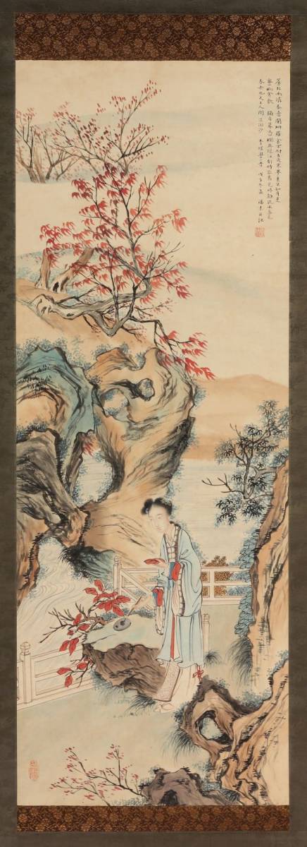 真作】中国書画 近代女書画家 〈 潘素 仕女図 〉掛け軸 肉筆紙本 文房