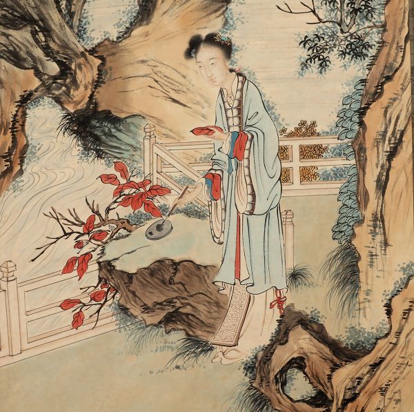 真作】中国書画 近代女書画家 〈 潘素 仕女図 〉掛け軸 肉筆紙本 文房