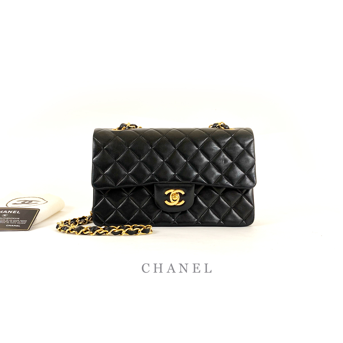 美品 ギャランティー有 シャネル CHANEL マトラッセ ダブルフラップ チェーン ショルダー バッグ ラムスキン 23㎝ ブラック 黒 鞄