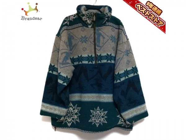 エルエルビーン L.L.Bean ブルゾン サイズL グレー×グリーン×ライトブルー メンズ 冬物 ジャケット (エルエルビーン) ブルゾン エルエルビーン 襟 00s エル・エル・ビーン・セーター・フリース・フルジップ・ジャケット