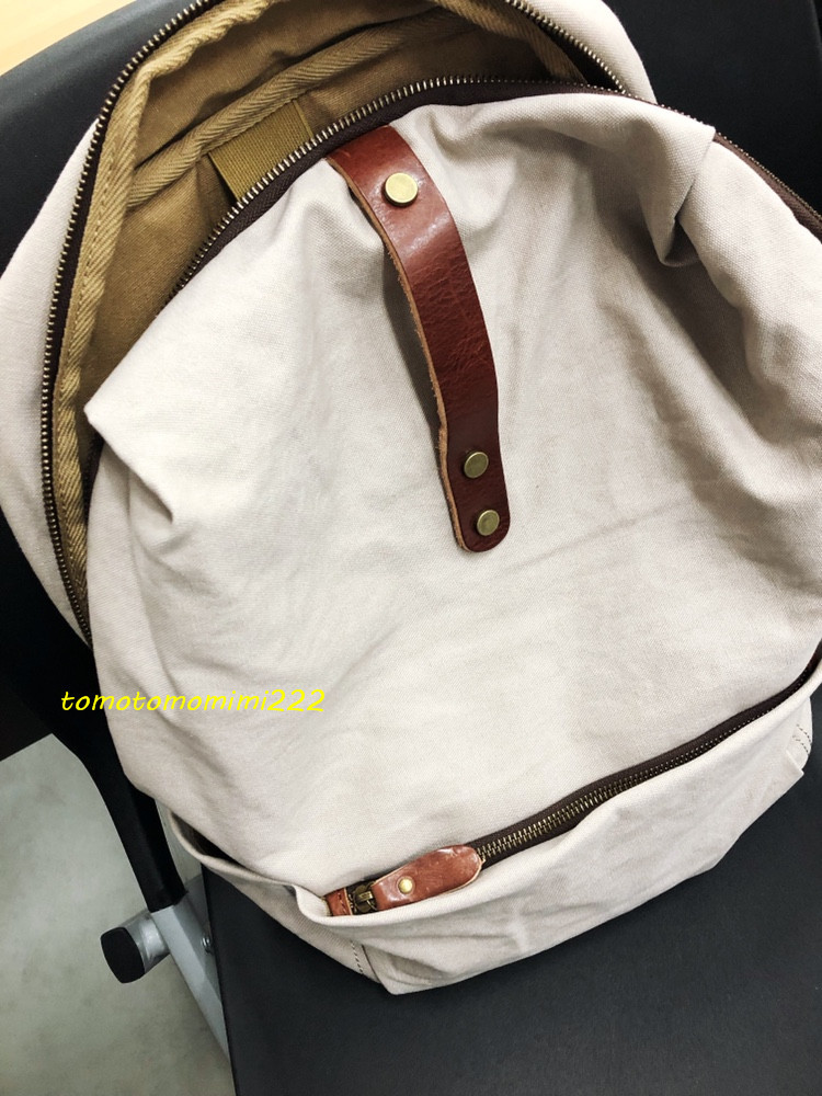 【予約販売】厚手 ★職人手作り バックパック 本革×帆布の大型リュック！頑強軽量！ハンドメイド！実物写真 男女兼用 グレー