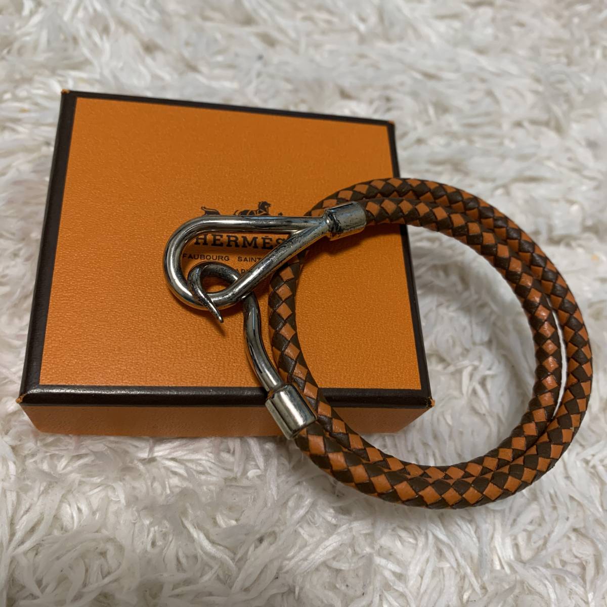 HERMES ジャンボH /オレンジ/レザー/ブレスレット/チョーカー/刻印入
