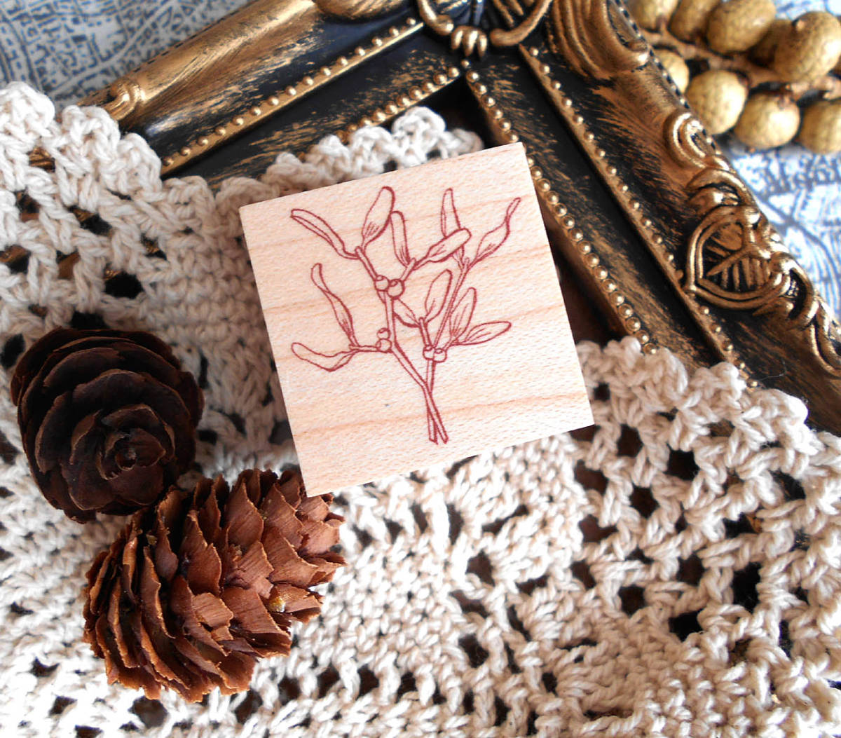 073★ヤドリギのワンポイントスタンプ スワッグ クリスマス 縁起物_1