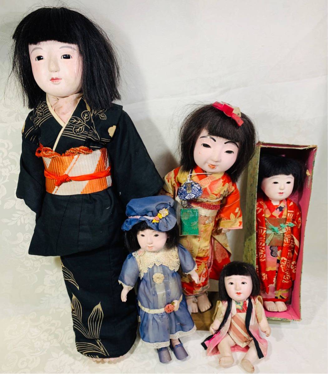 購入 制限 ヴィンテージ市松人形 徳光斎 約40cm 花柄着物 吹子付き 人