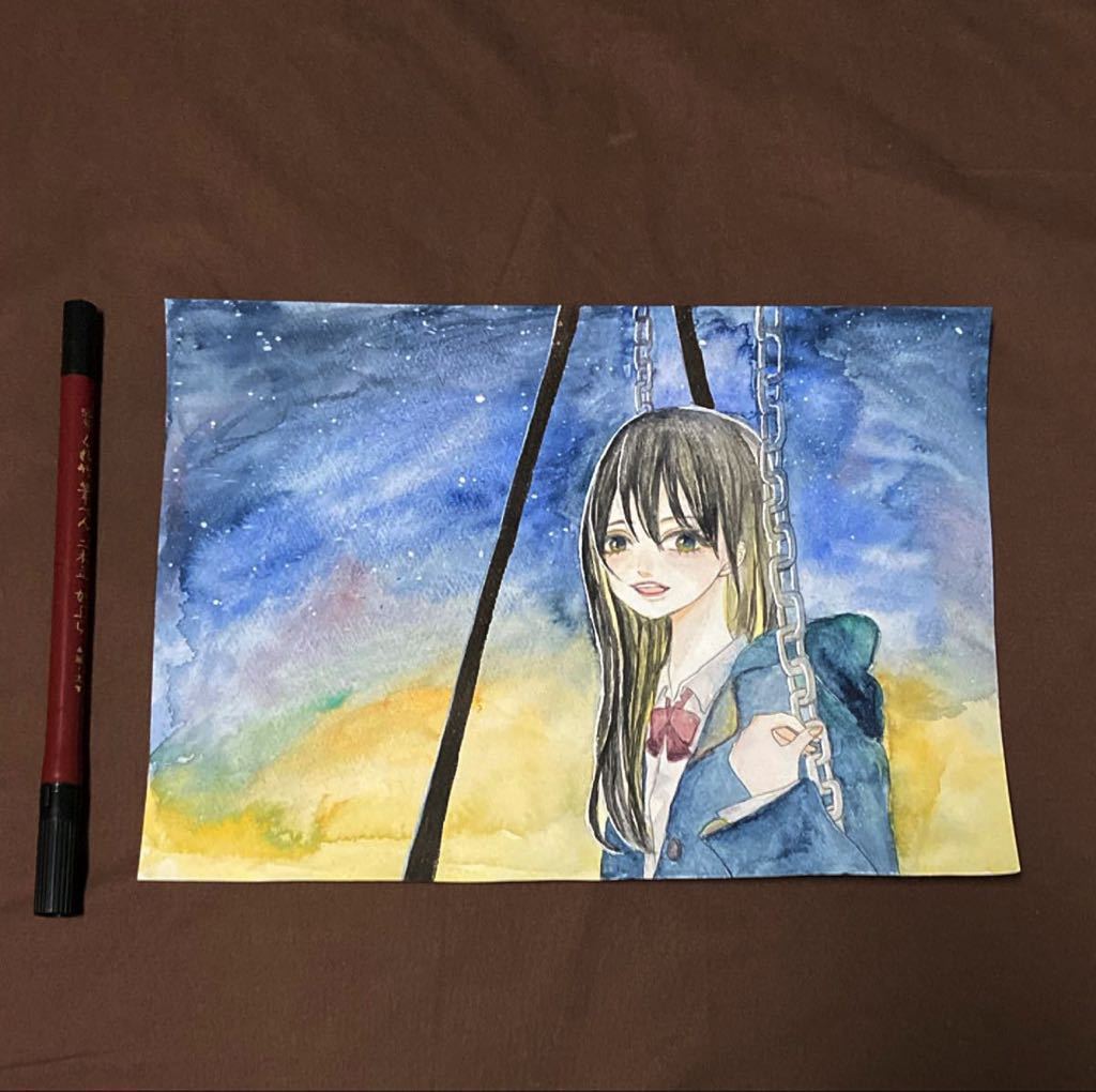 星空とブランコに乗る女の子 オリジナル手描きイラスト 手描きイラスト 売買されたオークション情報 Yahooの商品情報をアーカイブ公開 オークファン Aucfan Com