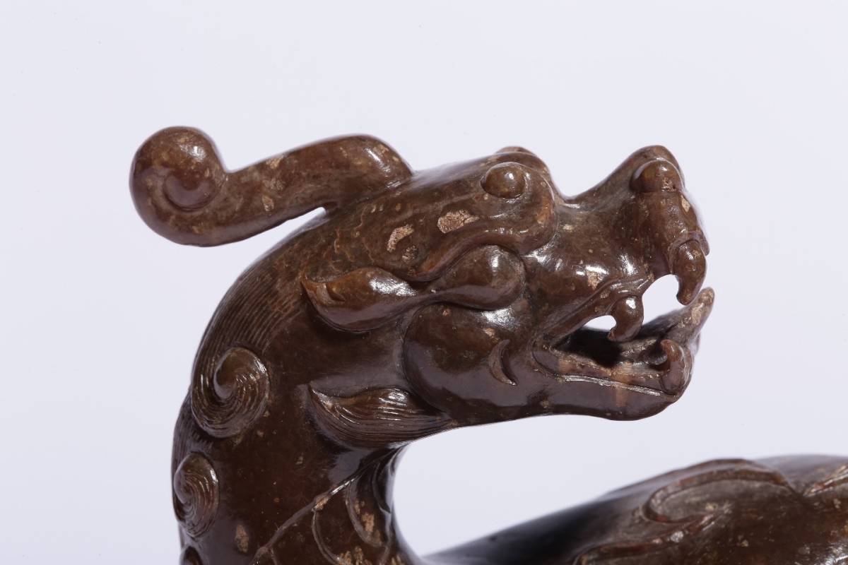 【雲嶋】中国古玩 中国美術 唐物 明朝期　古和田玉 [ 天禄彫件 ] 書道具 文具 案頭　 