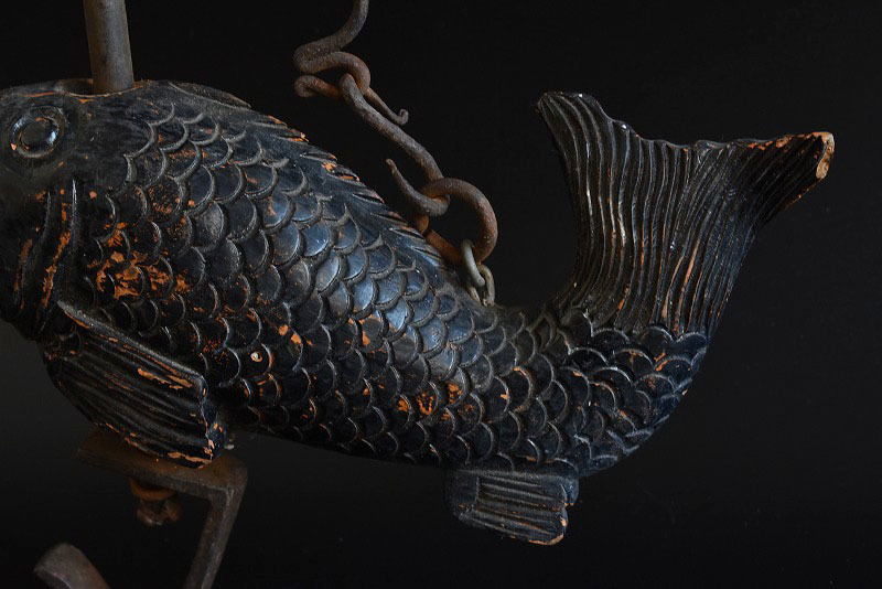 鉄製 鯉木彫 時代自在鉤】 魚 木彫 横木 囲炉裏 火鉢 【公式通販】