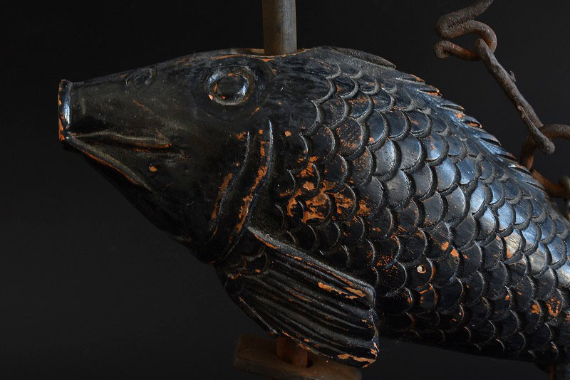 鉄製 鯉木彫 時代自在鉤】 魚 木彫 横木 囲炉裏 火鉢 【公式通販】