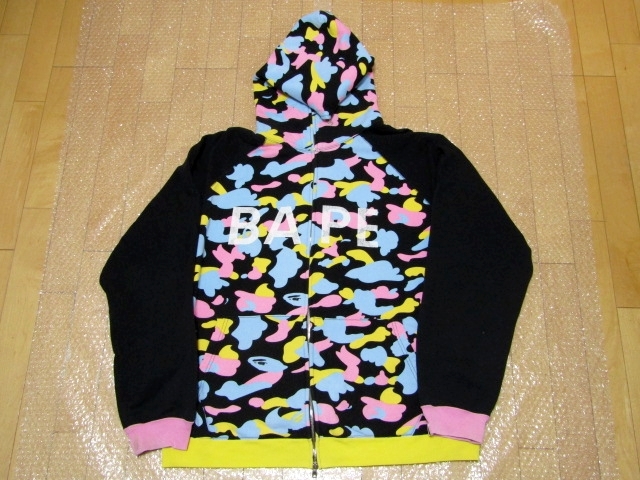 A BATHING APE BAPE BLACK MULTI CAMO FULL ZIP HOODIE XL ロゴ エイプ 