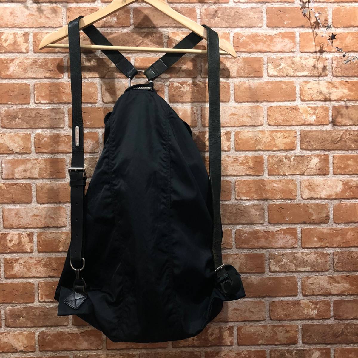 希少!! 初期!!【HELMUT LANG】 ヘルムートラング ミリタリー リュック バックパック バッグ ナイロン レザー 本革 ブラック モード/3090ｍ