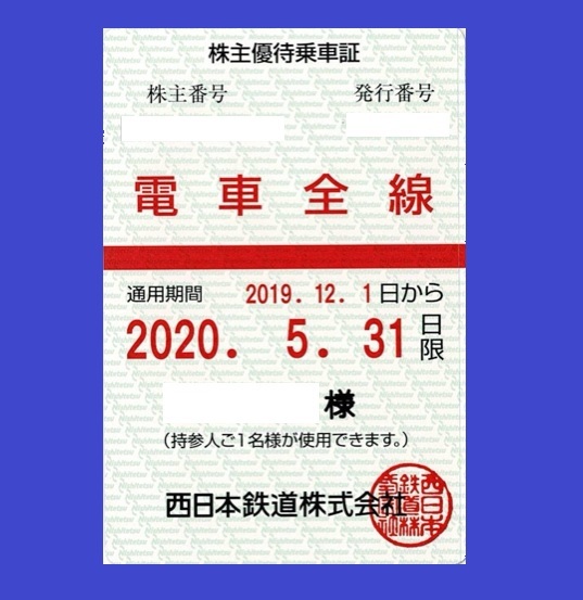 最新 西日本鉄道（西鉄） 株主優待乗車証 電車全線 男性名義 -簡易書留  
