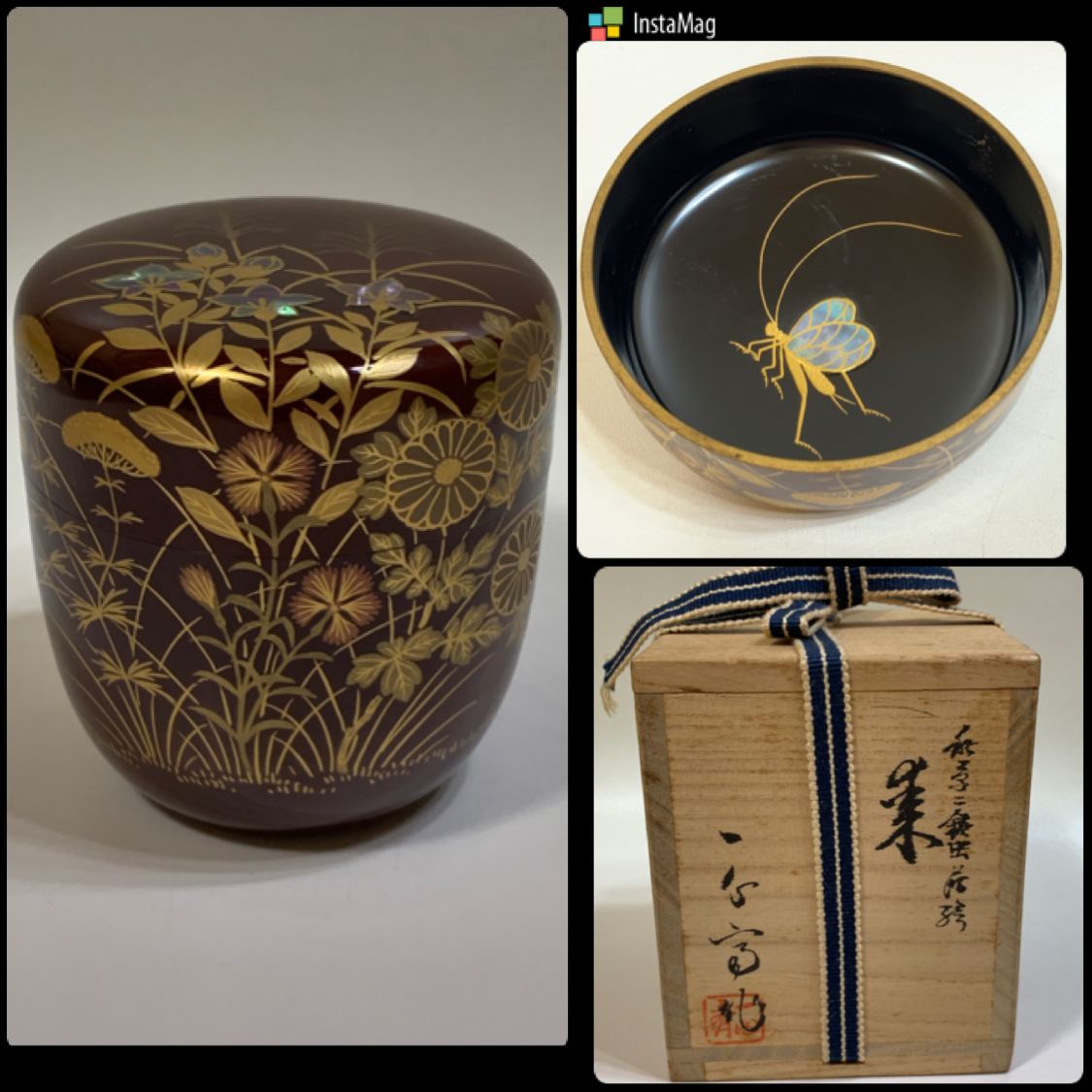 大棗 茶道具 ウ258 棗『奥津一心斉作』『月に秋草鈴虫蒔絵 共箱』漆塗