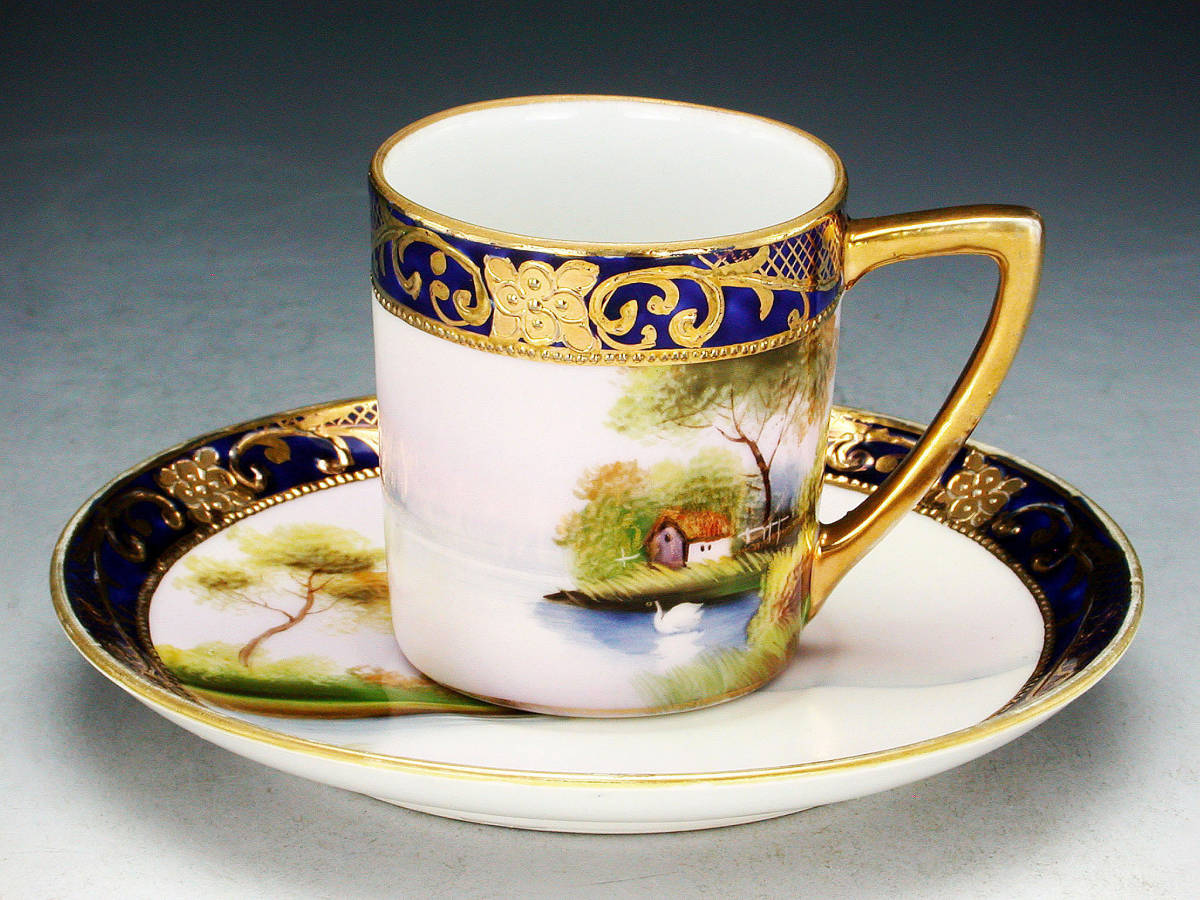 オールドノリタケ銘品!! オールドノリタケ 金盛上藍帯イギリス 金彩