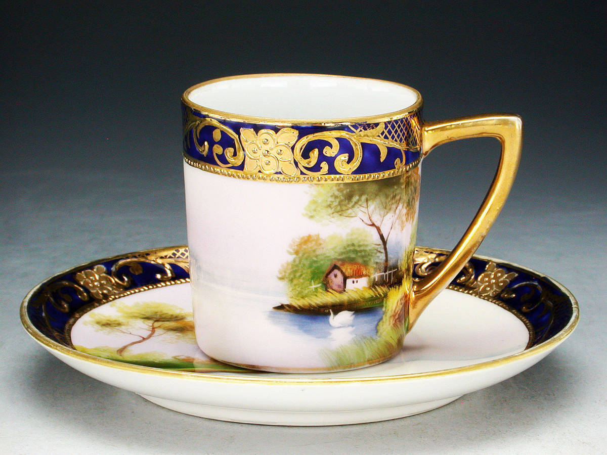 オールドノリタケ銘品!! オールドノリタケ 金盛上藍帯イギリス 金彩