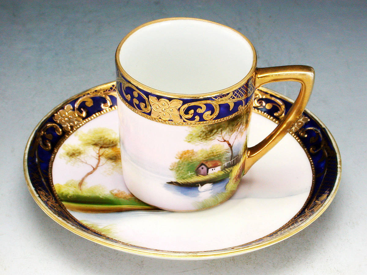 オールドノリタケ銘品!! オールドノリタケ 金盛上藍帯イギリス 金彩