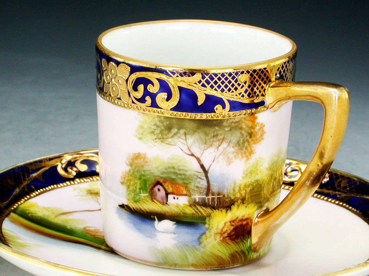 オールドノリタケ銘品!! オールドノリタケ 金盛上藍帯イギリス 金彩