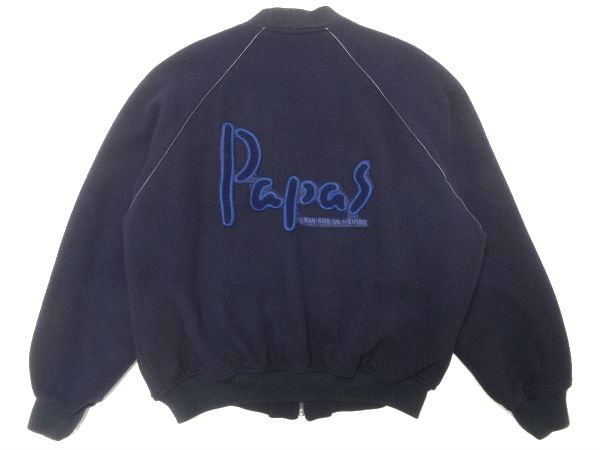 ☆上質!!パパス☆ロゴワッペンウールスタジャンL/紺ネイビーPapas