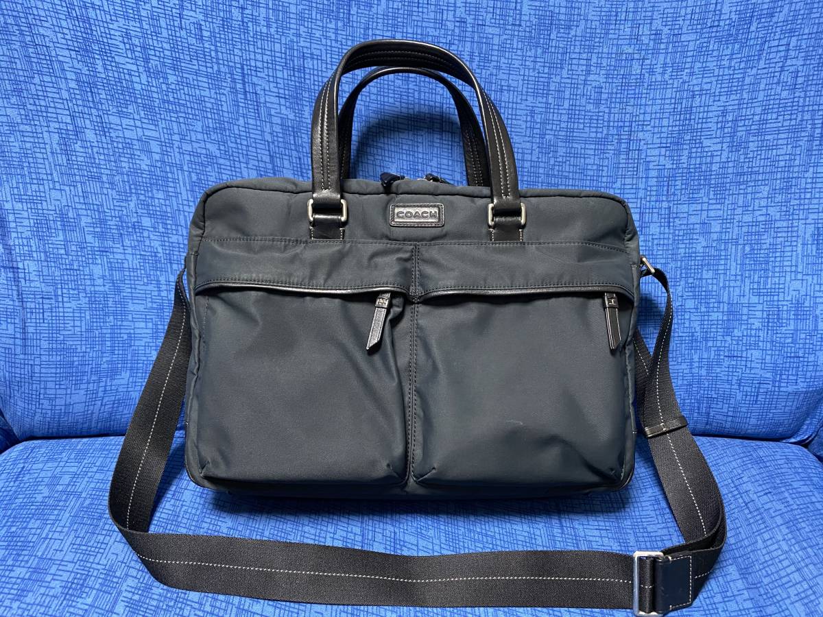 ブリーフケース ビジネスバッグ COACH ネイビー レザー コーチ 2WAY 紺 