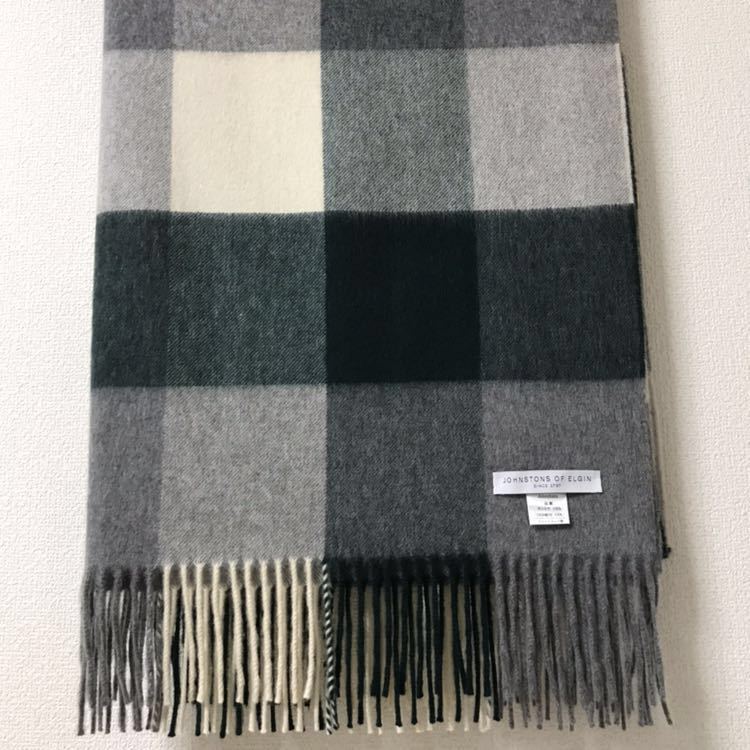 新品】ジョンストンズ マフラー 大判カシミア ライトグレー ストール