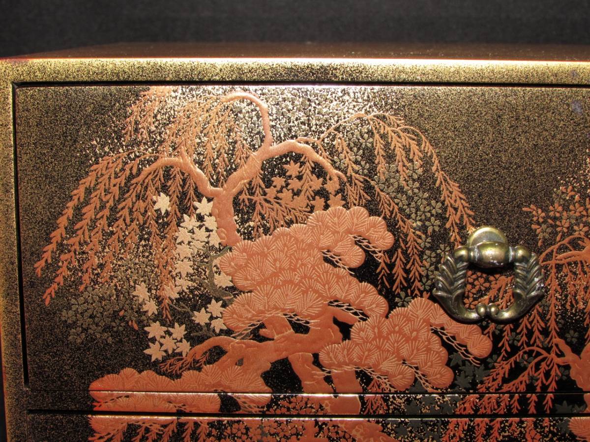 会津塗 小箪笥 引出 鈴武 漆 金 蒔絵 桜 木製 引き出し 伝統工芸 3.9