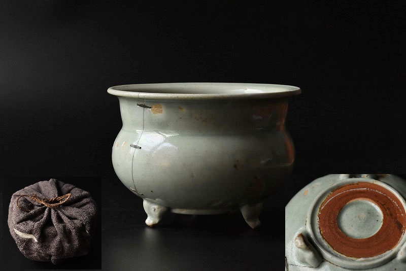海外正規品激安通販 【中国古玩 時代物 三足 青磁香炉】 検：天龍寺