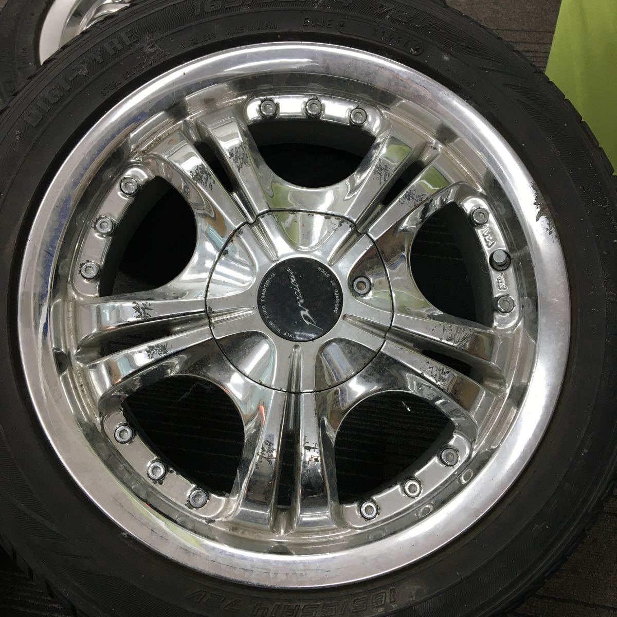 メッキホイール 4本セット 4本穴 F503-14×5J 14インチ 165/55R14タイヤ 