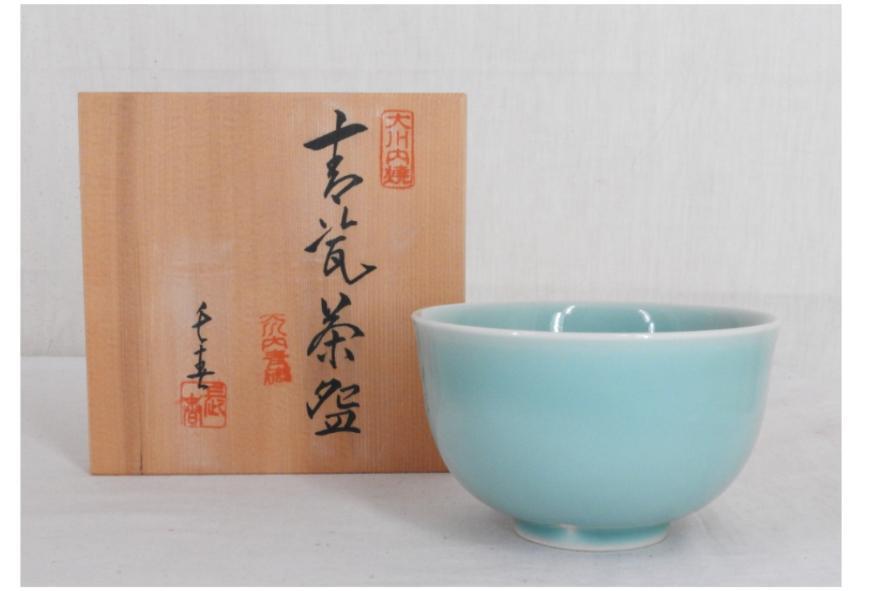 茶道具 青磁茶碗 大川内 小笠原長春 共箱 大川内焼 小笠原長春 茶碗 共箱】鍋島青磁 青瓷 茶道具 2 鍋島青磁