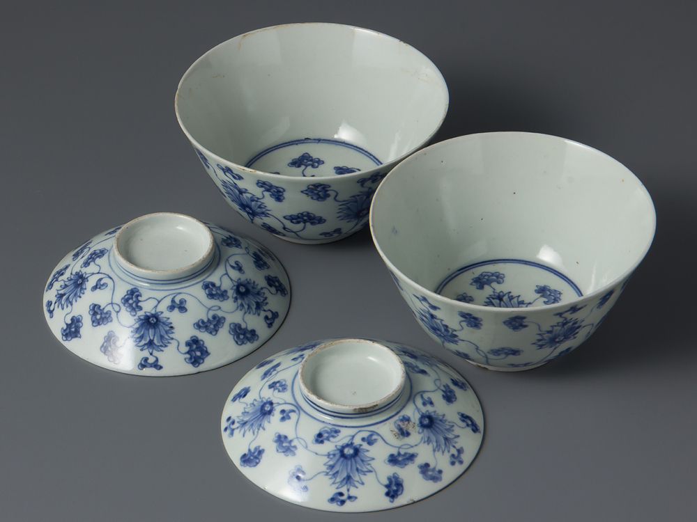 ☆栄☆古伊万里 染付 蛸唐草文 煎茶碗 5客 煎茶道具 無傷完品 江戸期