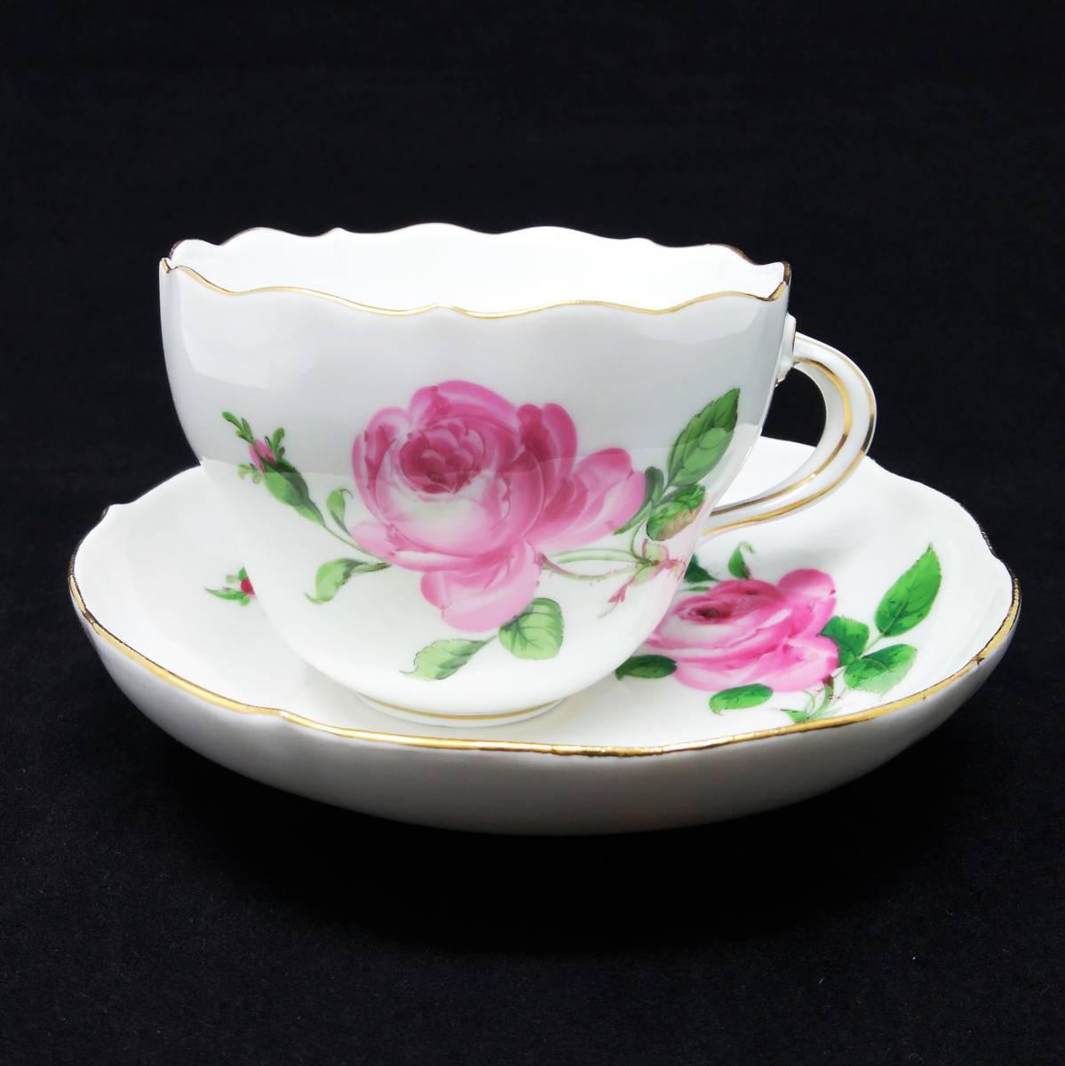 Meissen マイセン ピンクローズ カップ & ソーサー C/S 246◇ ピンクの