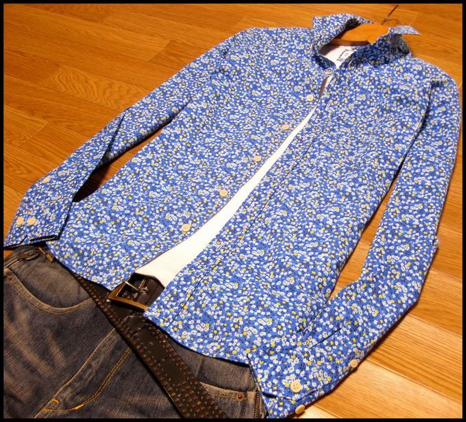 【お買い得，お買い得】 花柄デザインシャツ ブルーL(Lサイズ)｜売買されたオークション情報、yahooの商品情報をアーカイブ公開 - オークファン 長袖シャツ一般
