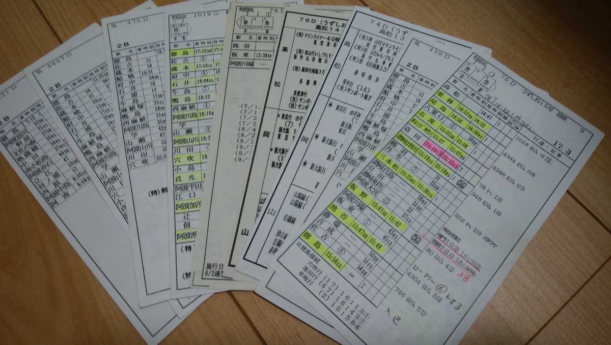 JR四国 車掌用スタフ運転時刻表 特急うずしお 剣山 徳島線 高徳線 牟岐 