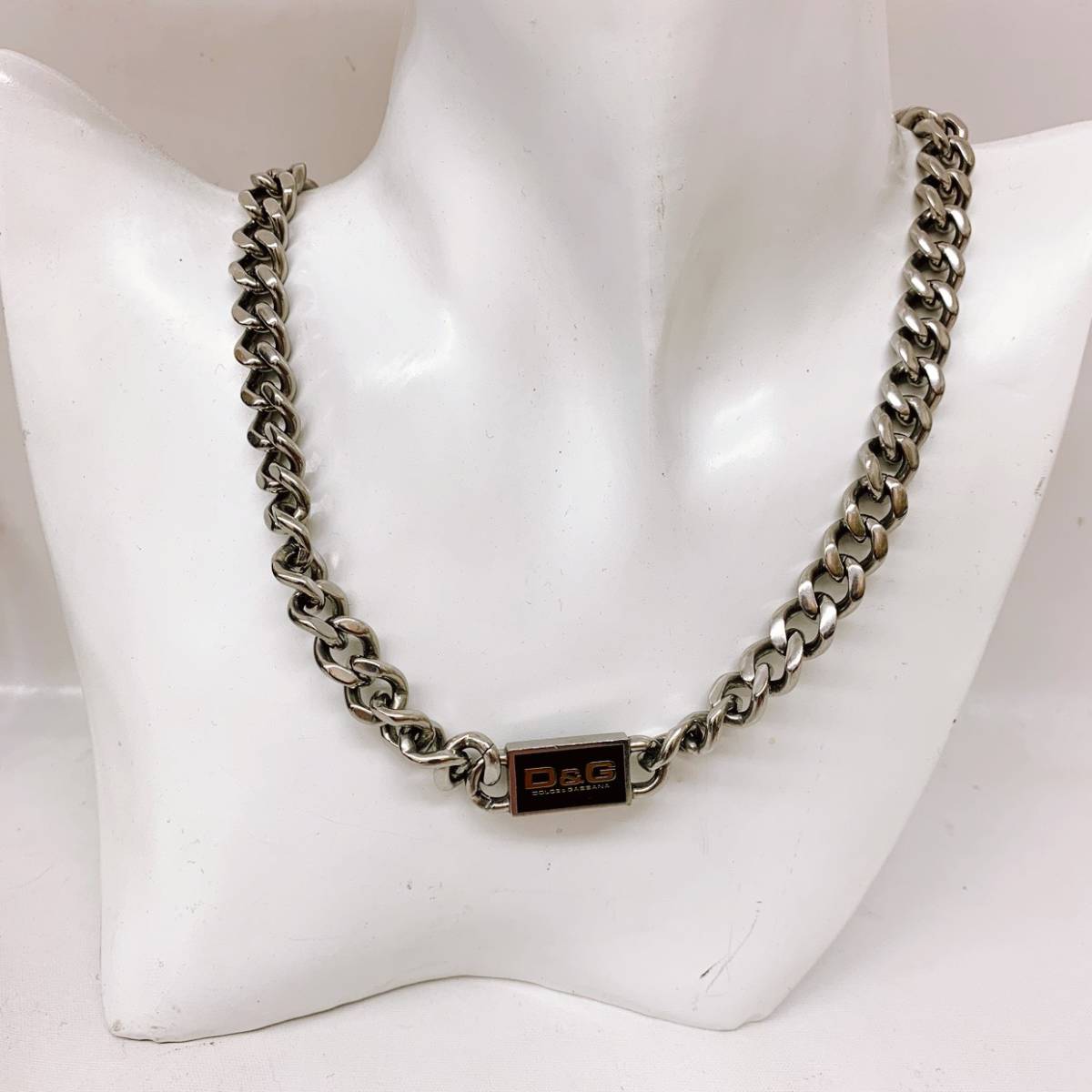 DOLCE&GABBANA チェーンネックレス☆76g/48cm/シルバー色×ブラック