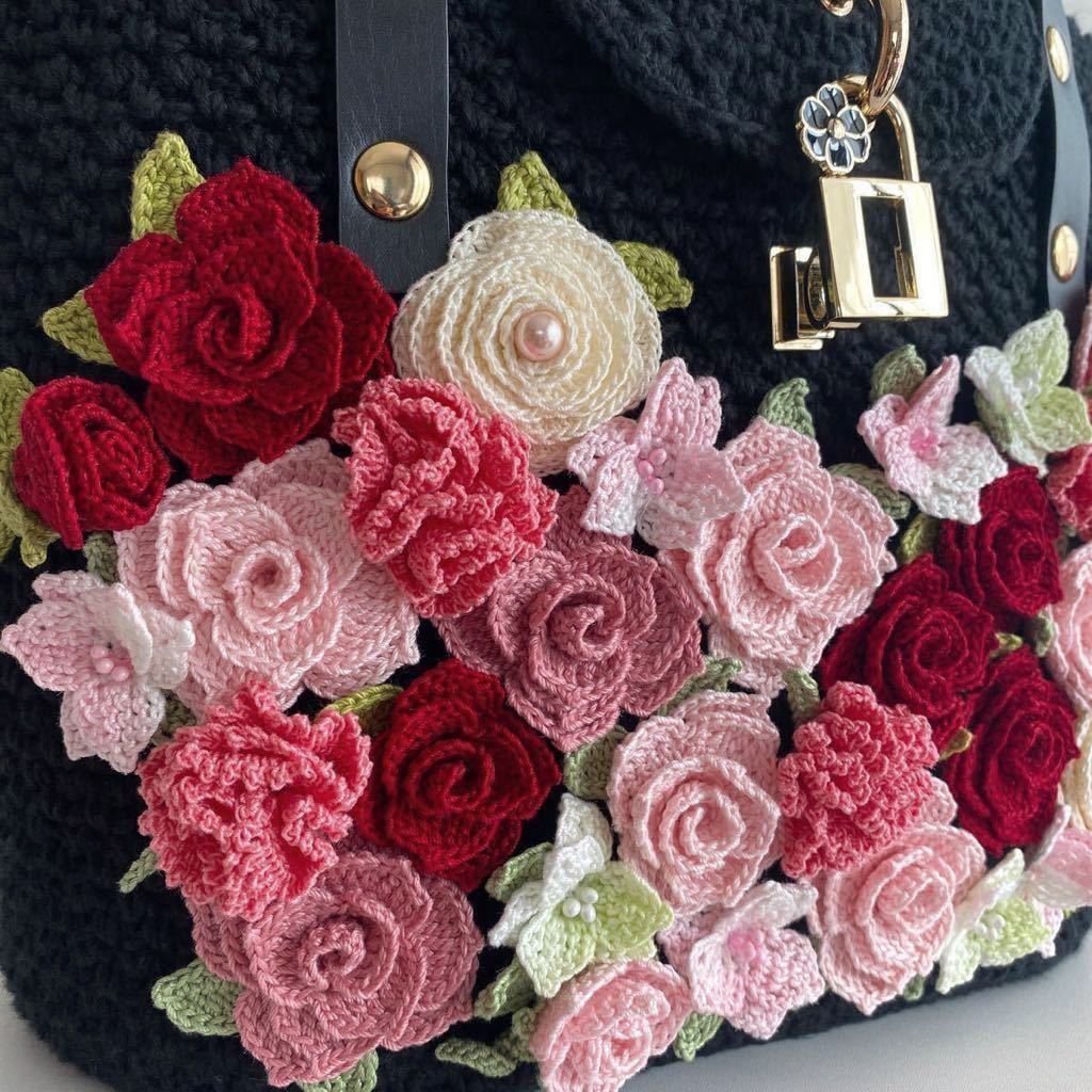 かぎ針編み バッグ レース編み ばらモチーフ ハンドメイド PDF