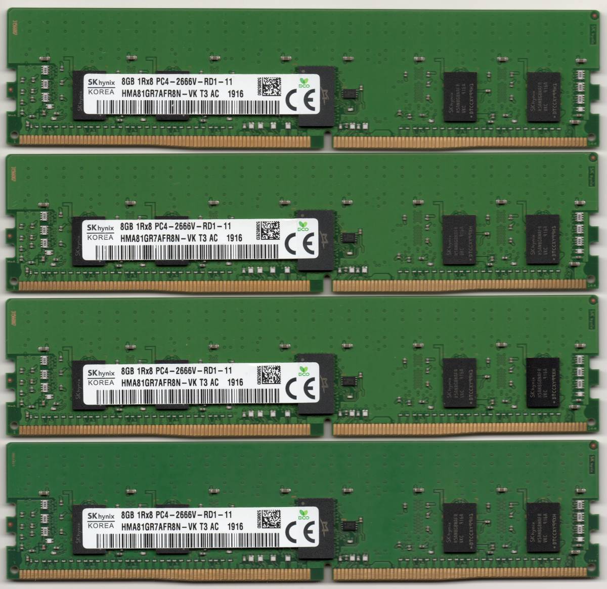 SKhynix、DDR4-2666、ECC Registered、8GB×4枚セットで32GB、中古 