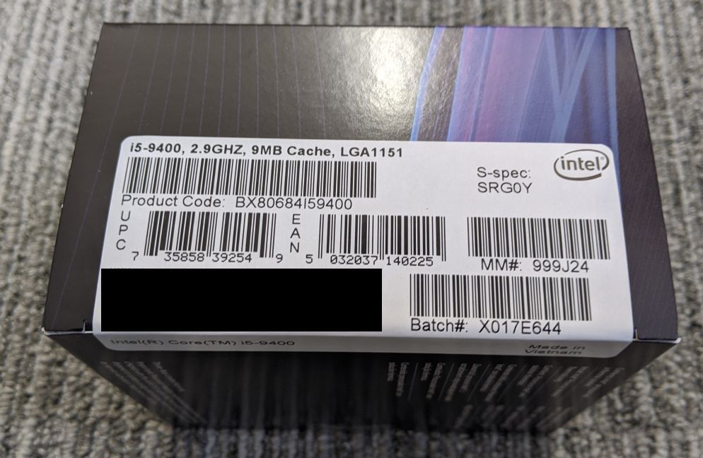 Intel Core i5 9400 6C6T 2.9GHz/4.1GHz LGA-1151 新品未開封 Intel Core Processor 1.8 (Turbo (I5-9400