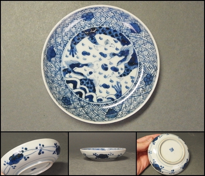 杜】 伊万里 金襴手 大聖寺伊万里 割絵 団龍文に鳳凰の図 向付 5客
